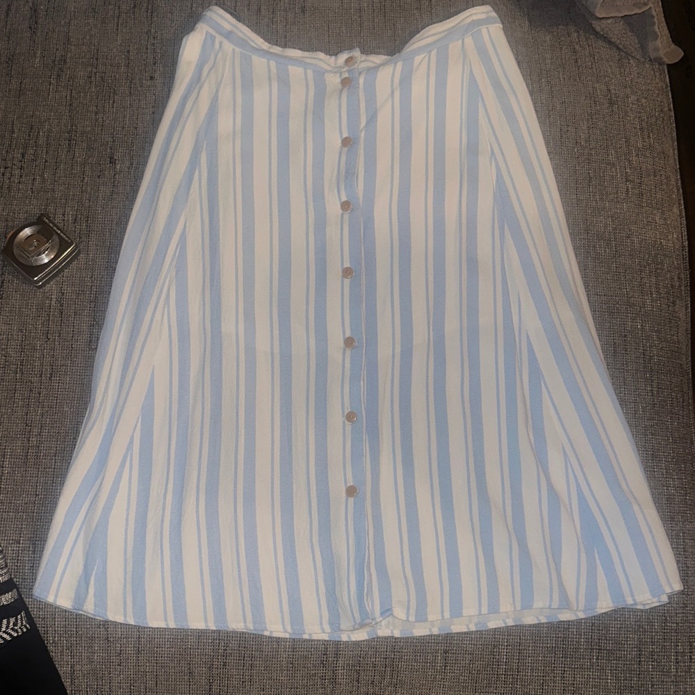 Light Blue and White Striped Button-Front Skirt